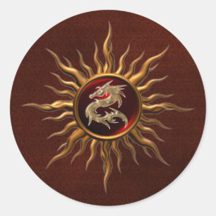 Ornamental Sun Dragon Ronde Sticker