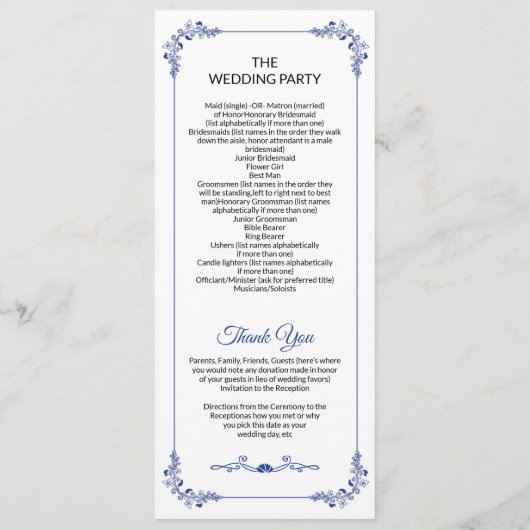 Ornamental Wedding Ceremony Program Template Programma (Achterkant)