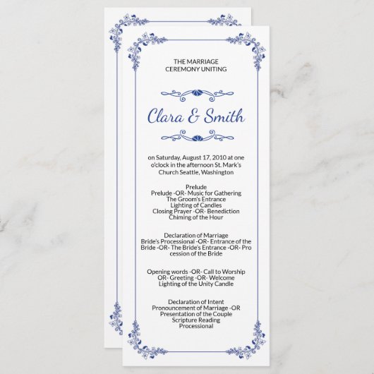 Ornamental Wedding Ceremony Program Template Programma (Voorkant / Achterkant)