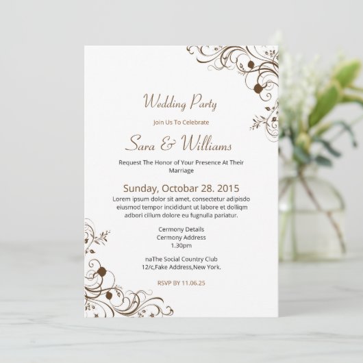 Ornamental Wedding Invitation Sjabloon Kaart (Staand voorkant)