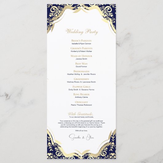 Ornamentele Marine Blauw en Goud Charmant Programm Programma (Achterkant)