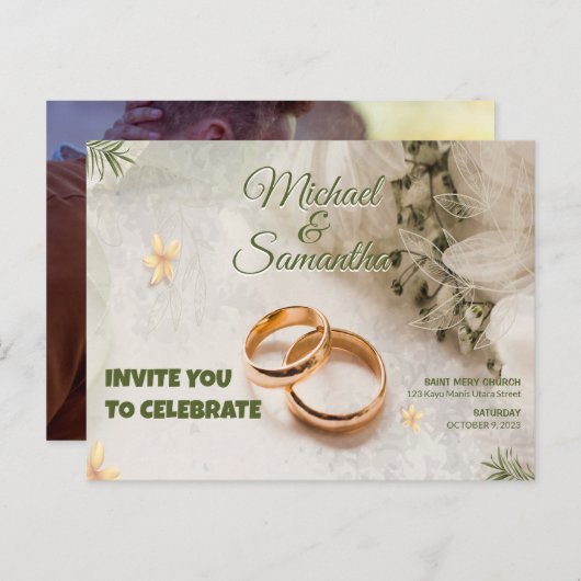 ORNAMENTELE WEDINGINVITATIE MET AFBEELDINGEN BRIEFKAART (Voorkant / Achterkant)