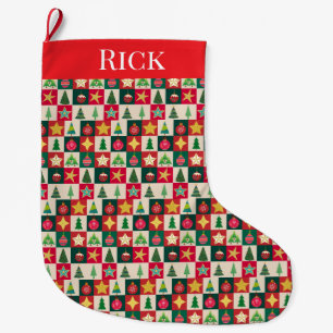 Ornamenten en sterren collage grote kerstsok