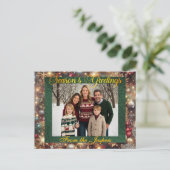 Ornamenten, Gold Script & ingelijste foto - Groen Feestdagenkaart (Staand voorkant)