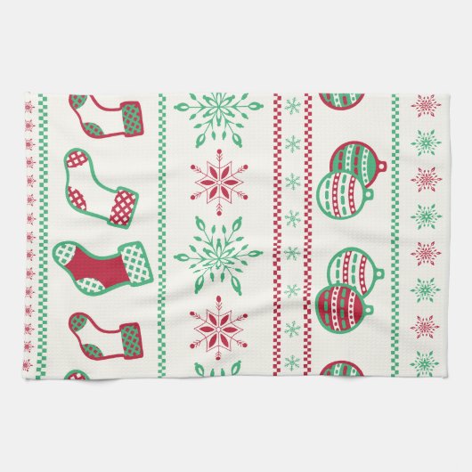 Ornamenten, kousen en sneeuwvlokken theedoek (Horizontaal)