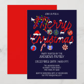 Ornamenten Lights Snowy Merry kerstparty Kaart (Voorkant / Achterkant)