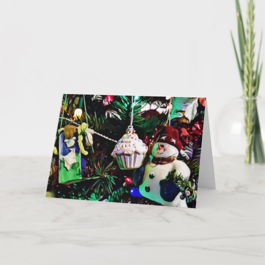 Ornamenten op een Kaart met kerstbomen (Voorkant)