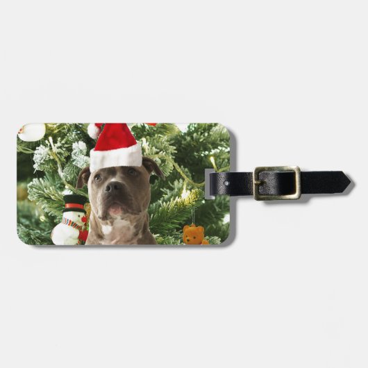 Ornamenten Snowman met Pitbull Dog Bagagelabel (Voorkant horizontaal)