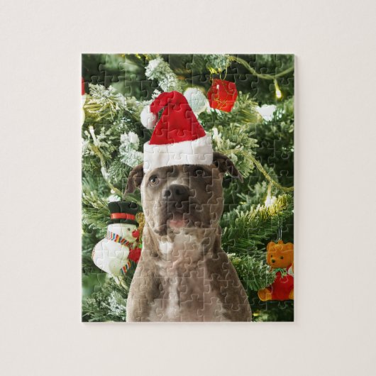 Ornamenten Snowman met Pitbull Dog Legpuzzel (Verticaal)