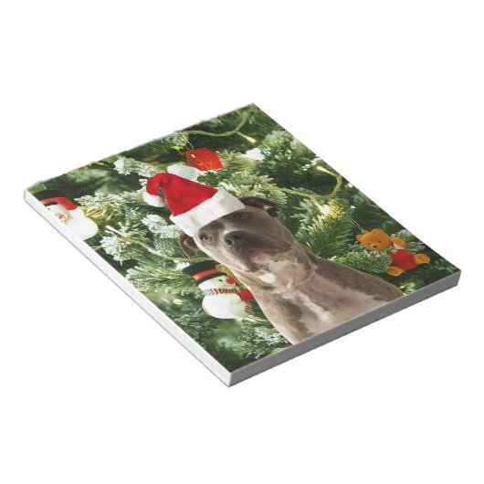 Ornamenten Snowman met Pitbull Dog Notitieblok (Schuin)