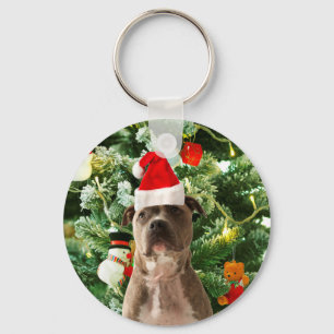 Ornamenten Snowman met Pitbull Dog Sleutelhanger