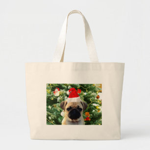 Ornamenten Snowman met Pug Puppy Dog Grote Tote Bag