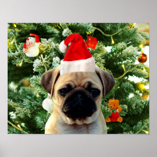 Ornamenten Snowman met Pug Puppy Dog Poster
