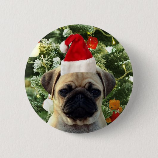 Ornamenten Snowman met Pug Puppy Dog Ronde Button 5,7 Cm (Voorkant)