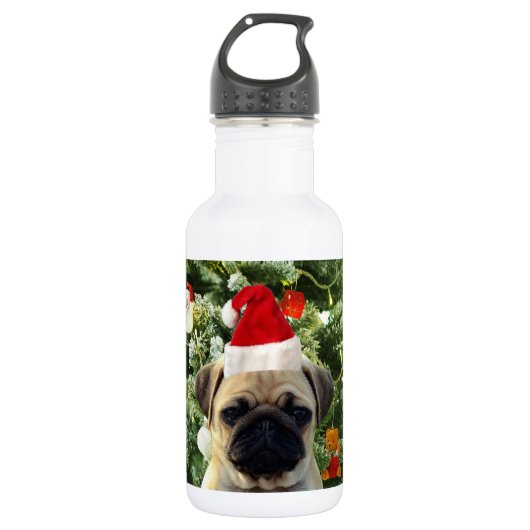 Ornamenten Snowman met Pug Puppy Dog Waterfles (Voorkant)