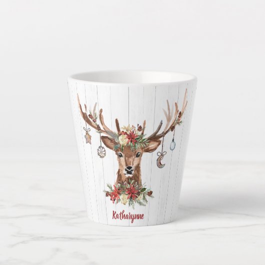 Ornamenten voor kerstrenrendieren | Rustisch hout Latte Mok (Voorkant)