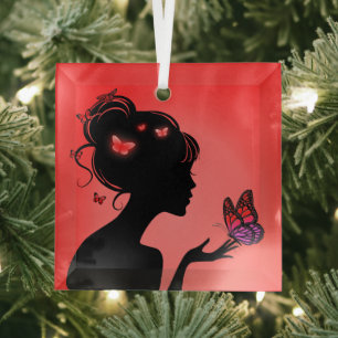 Ornance in Glas De rode vlindervrouw Ornament