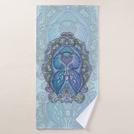 Ornat bleu et design Mandala Turquoise (Serviette de bain)