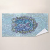 Ornat bleu et design Mandala Turquoise (Serviette de bain)
