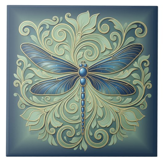 Ornate Art Nouveau Dragonfly Pat#12 Blue ID1222 Tegeltje (Voorkant)