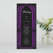 Ornate black and purple Gothic Wedding Program Menu (Staand voorkant)
