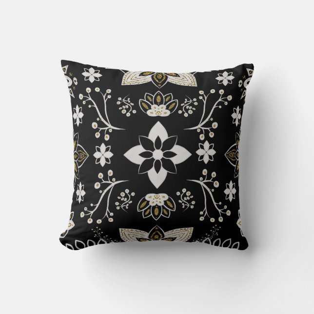 Ornate black and white floral pattern  kussen (Voorkant)