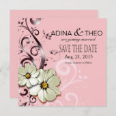 Ornate Bloem Flourish Bewaar de Datum | roze Kaart (Voorkant / Achterkant)