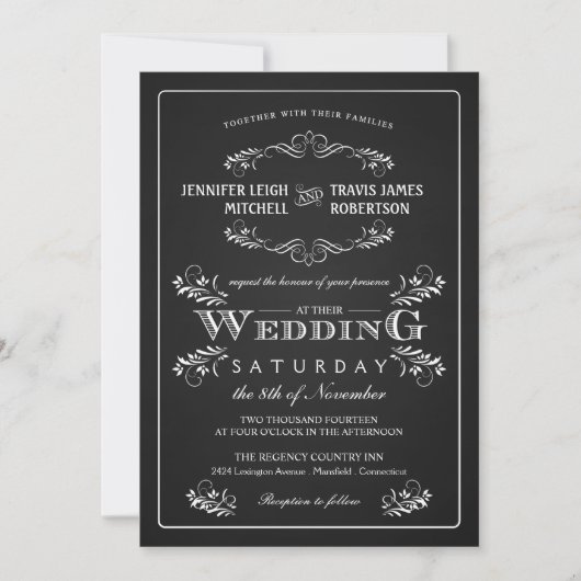 Ornate Chalkboard Vintage Wedding Invitations (Devant)