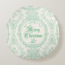 Ornate Classic Vintage Merry Christmas Green Toile Rond Kussen
