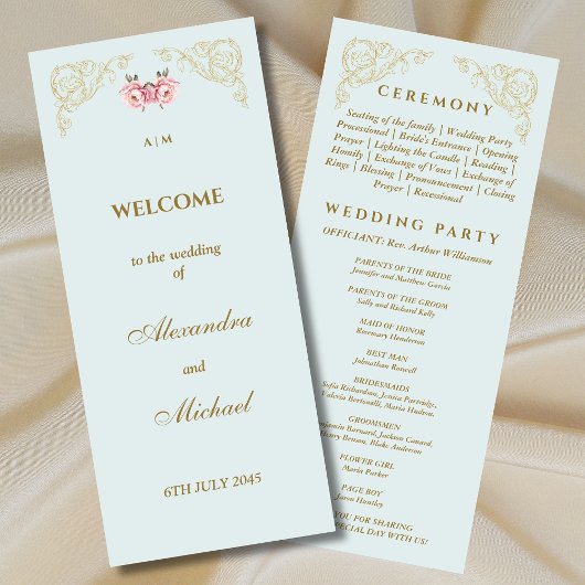 Ornate Dusty Blue Rococo Vintage Wedding Programme