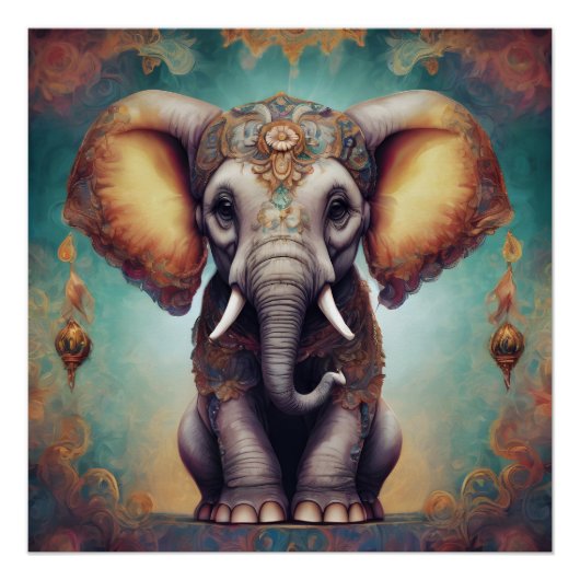 Ornate Elephant no 2 Glossy Poster (Devant)