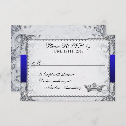 Ornate Fairytale Storybook Wedding RSVP Grey (Devant / Derrière)
