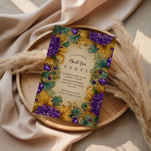 Ornate Floral Masquerade Mardi Gras Kaart