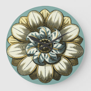 Ornate Floral Medallion on Light Blue Background Grote Klok
