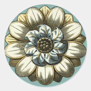 Ornate Floral Medallion on Light Blue Background Ronde Sticker