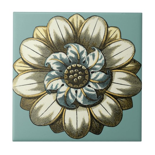 Ornate Floral Medallion on Light Blue Background Tegeltje (Voorkant)