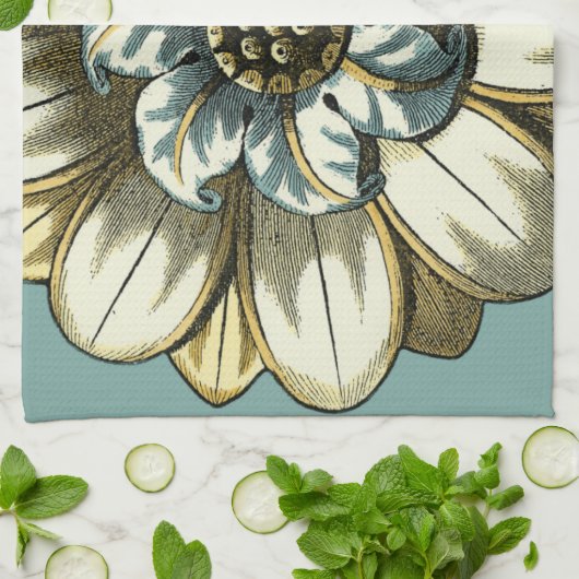 Ornate Floral Medallion on Light Blue Background Theedoek (Gevouwen)