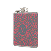 Ornate Floral Pattern in Pink and Grey Monogram Heupfles (Links)