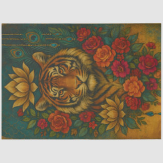 Ornate Floral Tiger – Jewel Tone Botanical Animal  Tissuepapier
