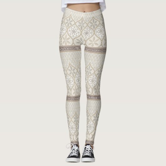Ornate Geometric Floral Tile Pattern (2) Leggings (Voorkant)