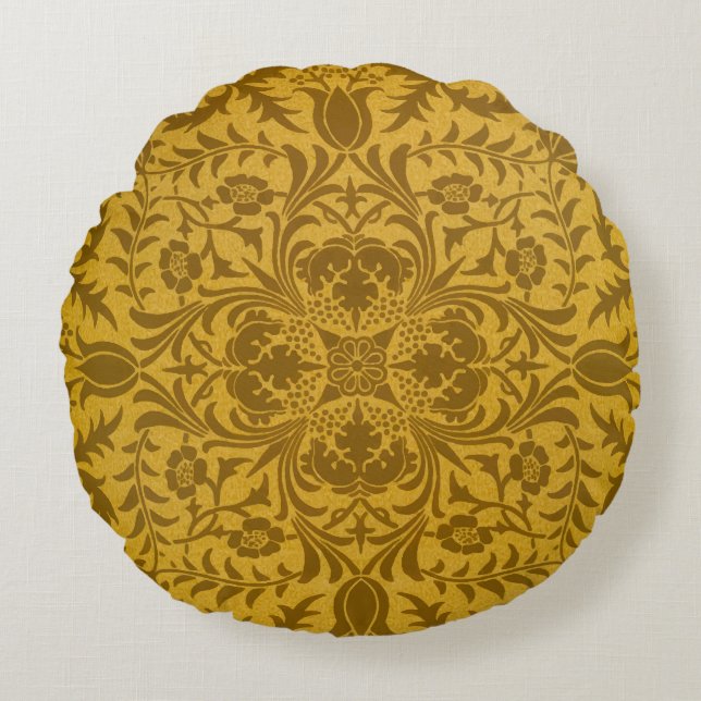 Ornate gold floral pattern with symmetrical rond kussen (Voorkant)