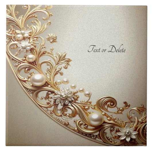 Ornate Gold Flourish Ceramic Tile Tegeltje (Voorkant)