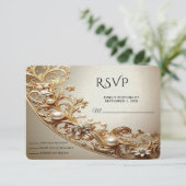Ornate Gold Flourish RSVP Card (Debout devant)