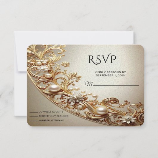 Ornate Gold Flourish RSVP Card (Devant)