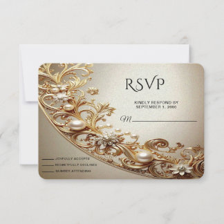 Ornate Gold Flourish RSVP Card Kaartje