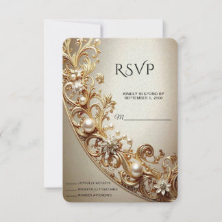 Ornate Gold Flourish RSVP Card Kaartje