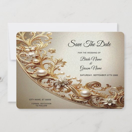 Ornate Gold Flourish Save The Date (Voorkant)