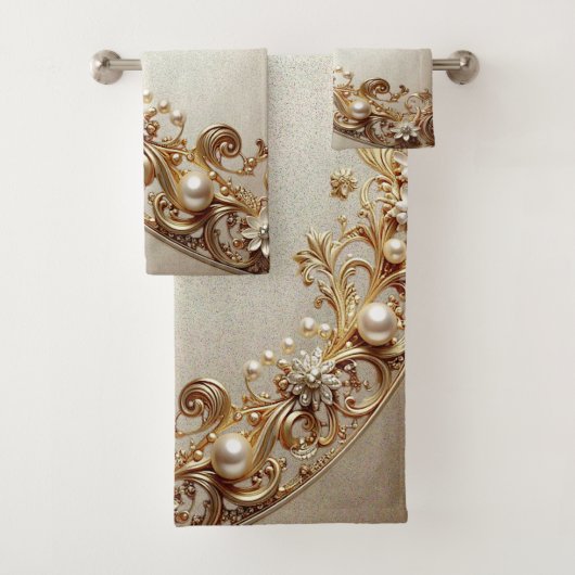 Ornate Gold Flourish Towel Set (En situation)