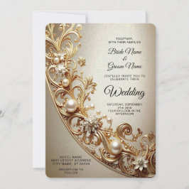 Ornate Gold Flourish Wedding Invitation Kaart