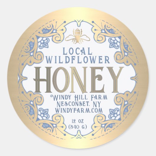 Ornate Gold Frame avec Étiquette de miel d'abeille (Devant)